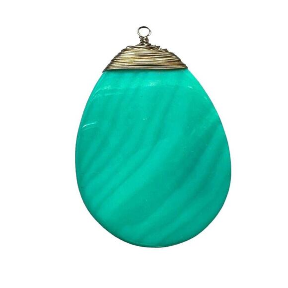 Vintage Womens Necklace Pendant Abalone Shell Teardrop Shape Turquoise Teal - Picture 1 of 10